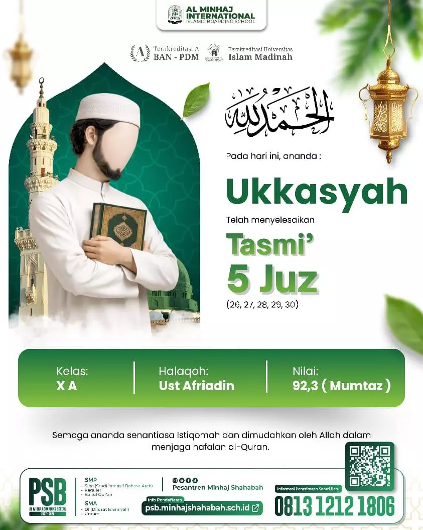 2 santri yang telah menyelesaikan Tasmi' 5 Juz (26-30) dan Lulus Ujian